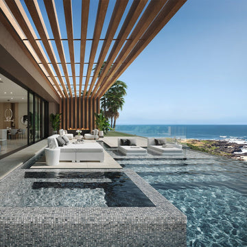 Oasis Gray, 1.5" x 1.5" + 1" x 1" Glass Tile | Pool, Spa, & Kitchen Tile