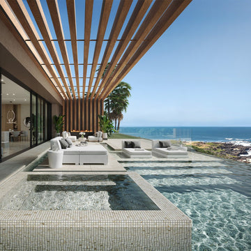 Oasis Marfil, 1.5" x 1.5" + 1" x 1" Glass Tile | Pool, Spa, & Kitchen Tile