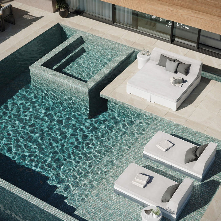 Oasis Turquoise, 1.5" x 1.5" + 1" x 1" Glass Tile | Pool, Spa, & Kitchen Tile