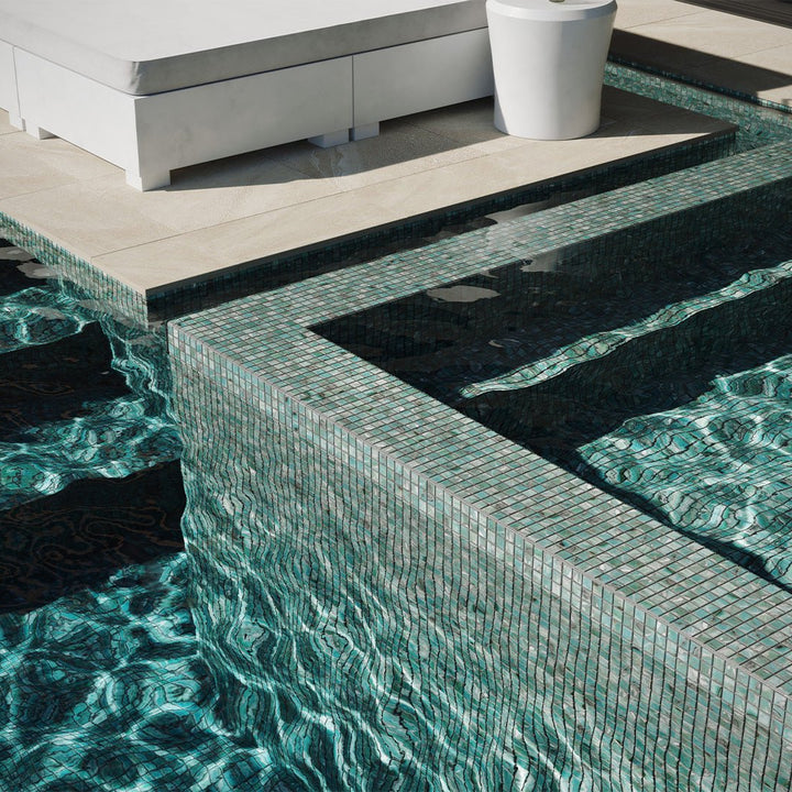 Oasis Turquoise, 1.5" x 1.5" + 1" x 1" Glass Tile | Pool, Spa, & Kitchen Tile