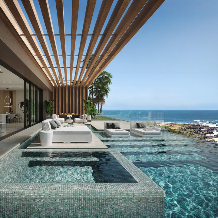 Oasis Turquoise, 1.5" x 1.5" + 1" x 1" Glass Tile | Pool, Spa, & Kitchen Tile