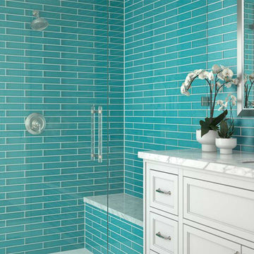 Ocean Sparkle Teal, 2" x 12" Glass Tile | Anthology Wall Tile