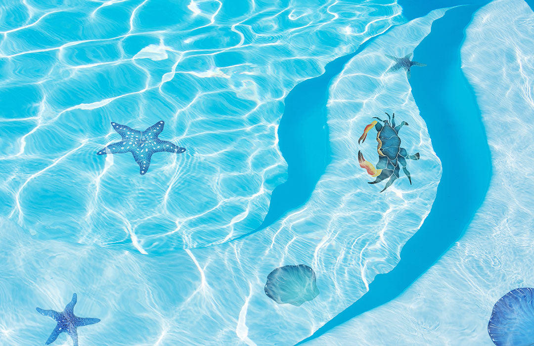 Step marker pool mosaics