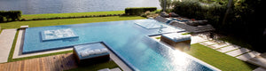 Outdoor living space with swimming pool and patio furniture