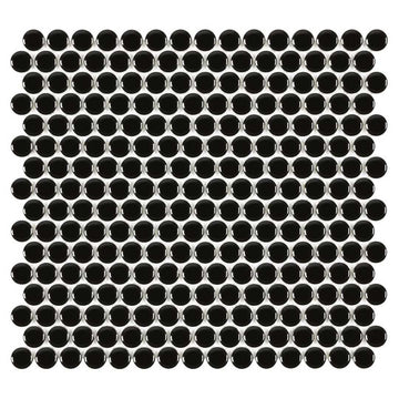 Porcelart Black Glossy, Penny Round | Porcelain Tile Anthology