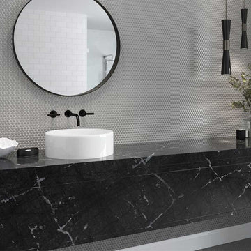 Porcelart Gray Glossy, Penny Round | Porcelain Tile Anthology