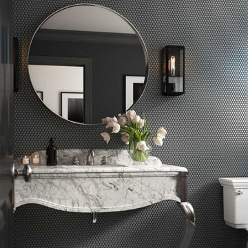 Porcelart Gray Matte, Penny Round | Porcelain Tile Anthology