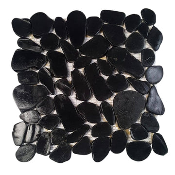 Pure Black, Pebble Tile | Shaved Pebbles Mosaics | Natural Stone