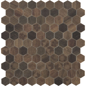Royal Dark Wood Mix Slip Resistant, Hexagon Glass Tile | Vidrepur