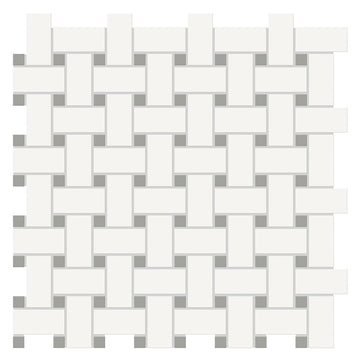 Soho Canvas White w/ Cement Chic Dot, Basketweave Mosaic Ceramic Tile