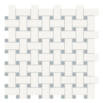 Soho Canvas White w/ Cloud Blue Dot, Basketweave Mosaic | Ceramic Tile