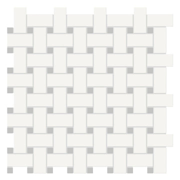 Soho Canvas White w/ Loft Grey Dot, Basketweave Mosaic | Ceramic Tile