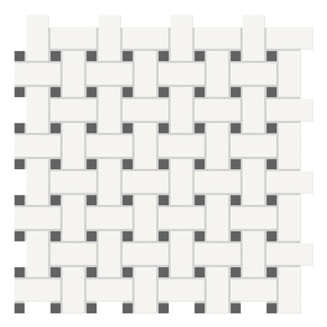Soho Canvas White w/ Retro Black Dot, Basketweave Mosaic | Ceramic