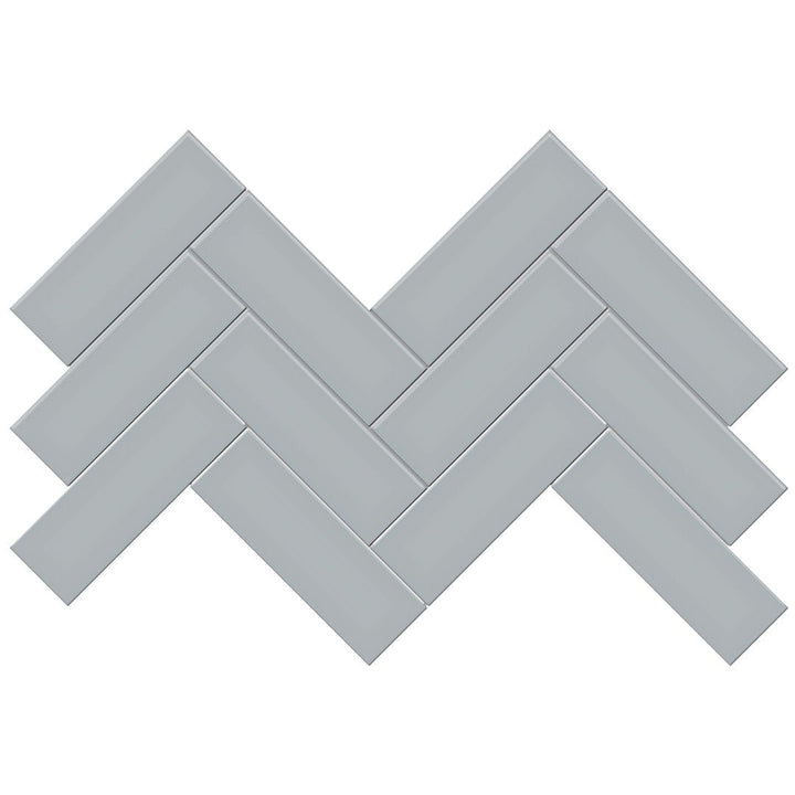 Soho Cloud Blue Glossy, 2" x 6" Herringbone Ceramic Tile