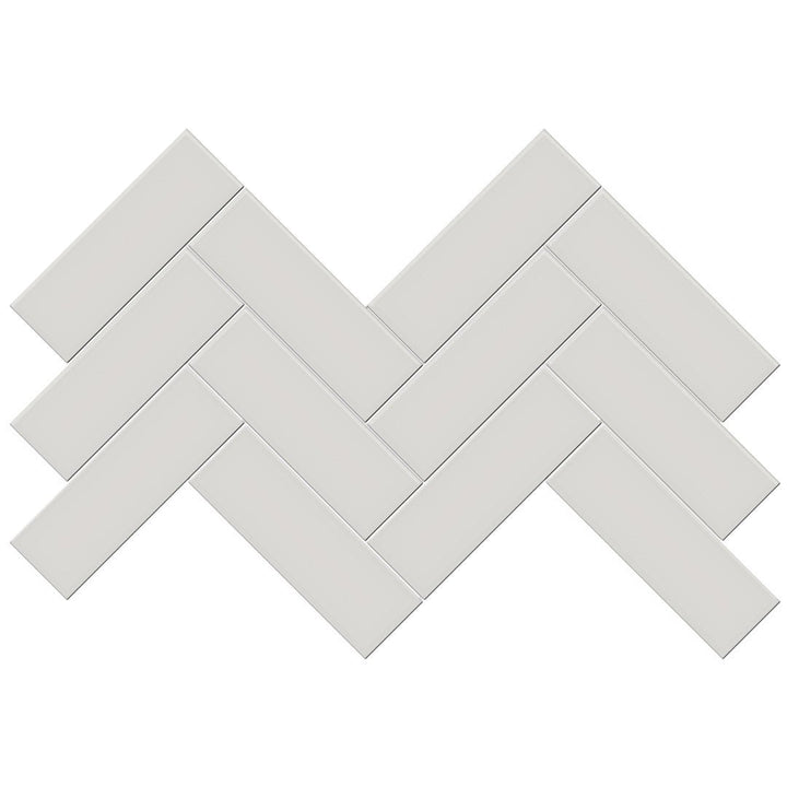 Soho Halo Grey Glossy, 2" x 6" Herringbone Ceramic Tile