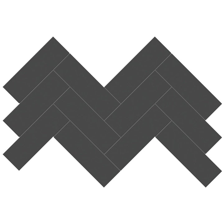 Soho Retro Black Glossy, 2" x 6" Herringbone Ceramic Tile