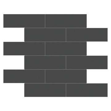 Soho Retro Black Glossy Brick, 2" x 6" - Ceramic Tile for Kitchen Backsplashes