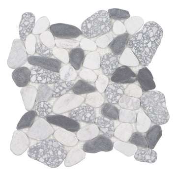 Terrazzo Carrara Nero Smoke, Shaved Pebble Tile | Natural Stone Tile