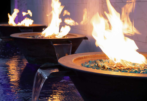 Outdoor fire features for pools