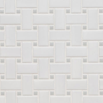 White and Gray, Basketweave Mosaic | Porcelain Kitchen and Bath Tile