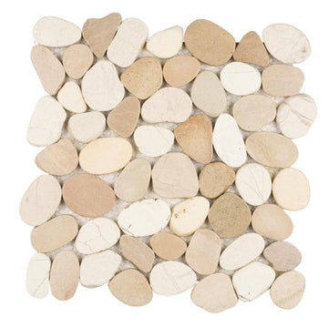 White and Tan, Pebble Tile | Shaved Pebbles | Natural Stone Mosaics