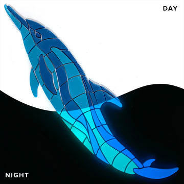 Dancing Dolphin Pool Mosaic, Left | Glow in the Dark Pool Tile by Element Glo