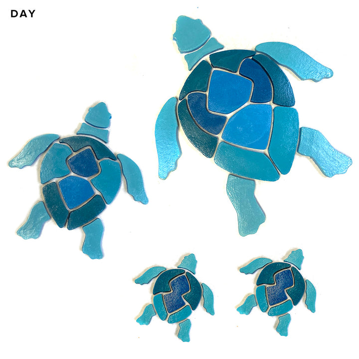 Swimming Turtle Family, Blue | Glow in the Dark Pool Mosaics