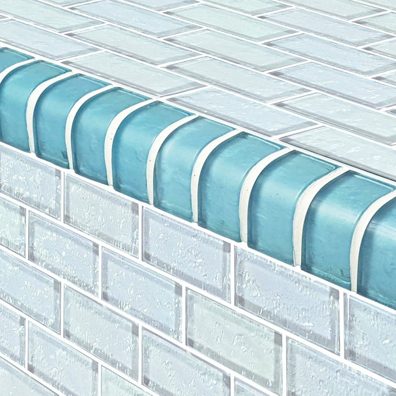Aquamarine Trim Tile for Pools | TRIM-GG82348T9 | Glass Mosaic Tile