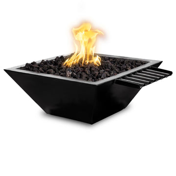 Maya 24" Fire and Water Bowl, Powder Coated Metal with Wave Scupper - Black