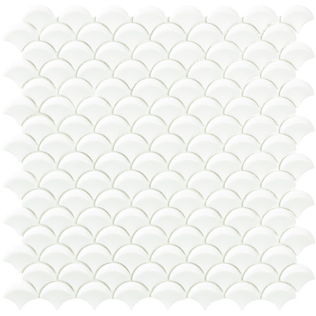 White Matte 3D Fish Scale Mosaic Glass Pool Tile by Vidrepur