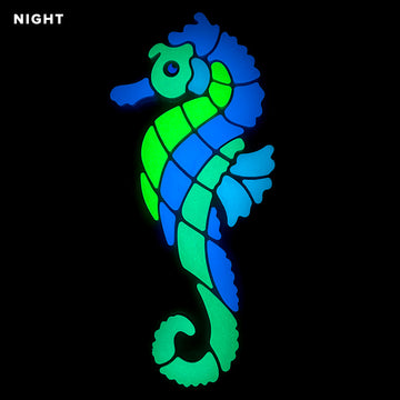 Blue Seahorse Pool Mosaic, Left | Glow in the Dark Pool Tile by Element Glo