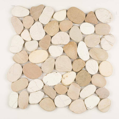 Stone Mosaics - White and Tan - Shaved Pebble Tile