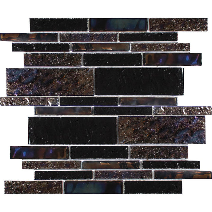 Treasure Series Black Mixed Linear Mosaic Tile | TASTREABLACKSTML | Tesoro Glass Tile