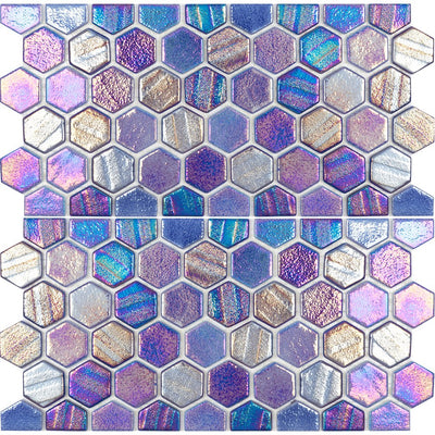 Blue, Hexagon Waterline Tile | VIDILLUBLUWL | Glass Mosaic Pool Tile