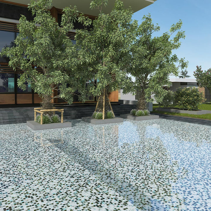 Glass Mosaic Pool | Air Force, 1" x 1" Brick Glass Tile | Vidrepur Nature Collection