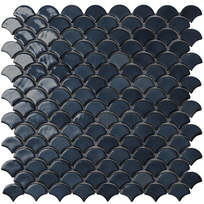 6005S Brushed Black Glass Fish Scale Mosaic Tile by Vidrepur