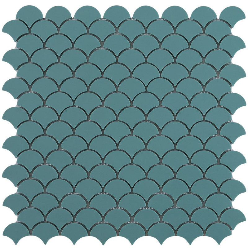 6107S Matte Green Glass Fish Scale Mosaic Tile by Vidrepur