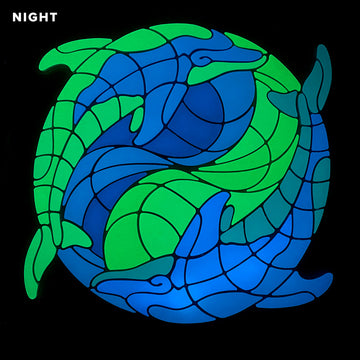 Yin Yang Dolphin Medallion Pool Mosaic | Glow in the Dark Pool Tile by Element Glo
