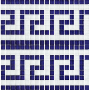 Blue White 5/8" x 5/8" Glass Pool Tile | GK858B23 | Greek Key Series