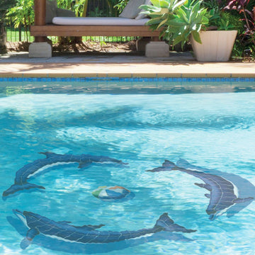 Dolphin Group w/Shadow | DG52-21/SH | Pool Mosaic by Custom Mosaics