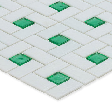 Malachite 1"x 1" and White 1" x 2", Pinwheel Pattern Glass Tile