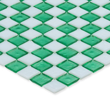 Malachite and White, 1" x 1" Checkerboard Pattern Glass Tile