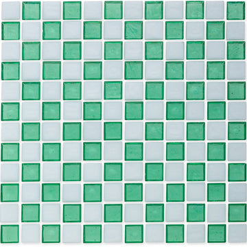 Malachite and White, 1" x 1" Checkerboard Pattern Glass Tile