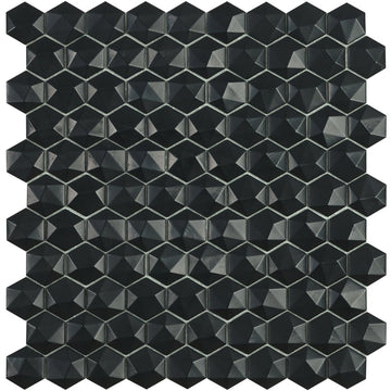 H35903MD - Matte Black, 3D Hexagonal Vidrepur Glass Mosaic Tile