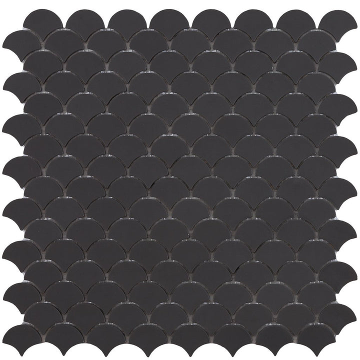 6105S Matte Dark Grey Glass Fish Scale Mosaic Tile by Vidrepur