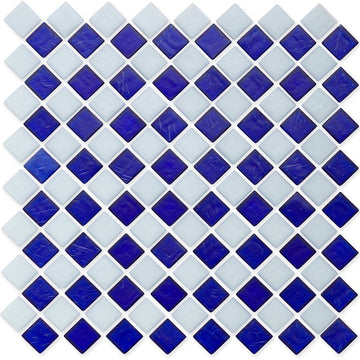 Sapphire and White, 1" x 1" Diamond Pattern Glass Tile