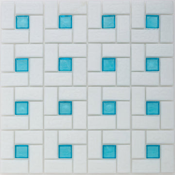 Zircon 1"x 1" and White 1" x 2", Pinwheel Pattern Glass Tile