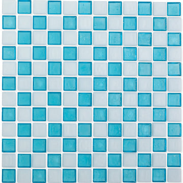 Zircon and White, 1" x 1" Checkerboard Pattern Glass Tile