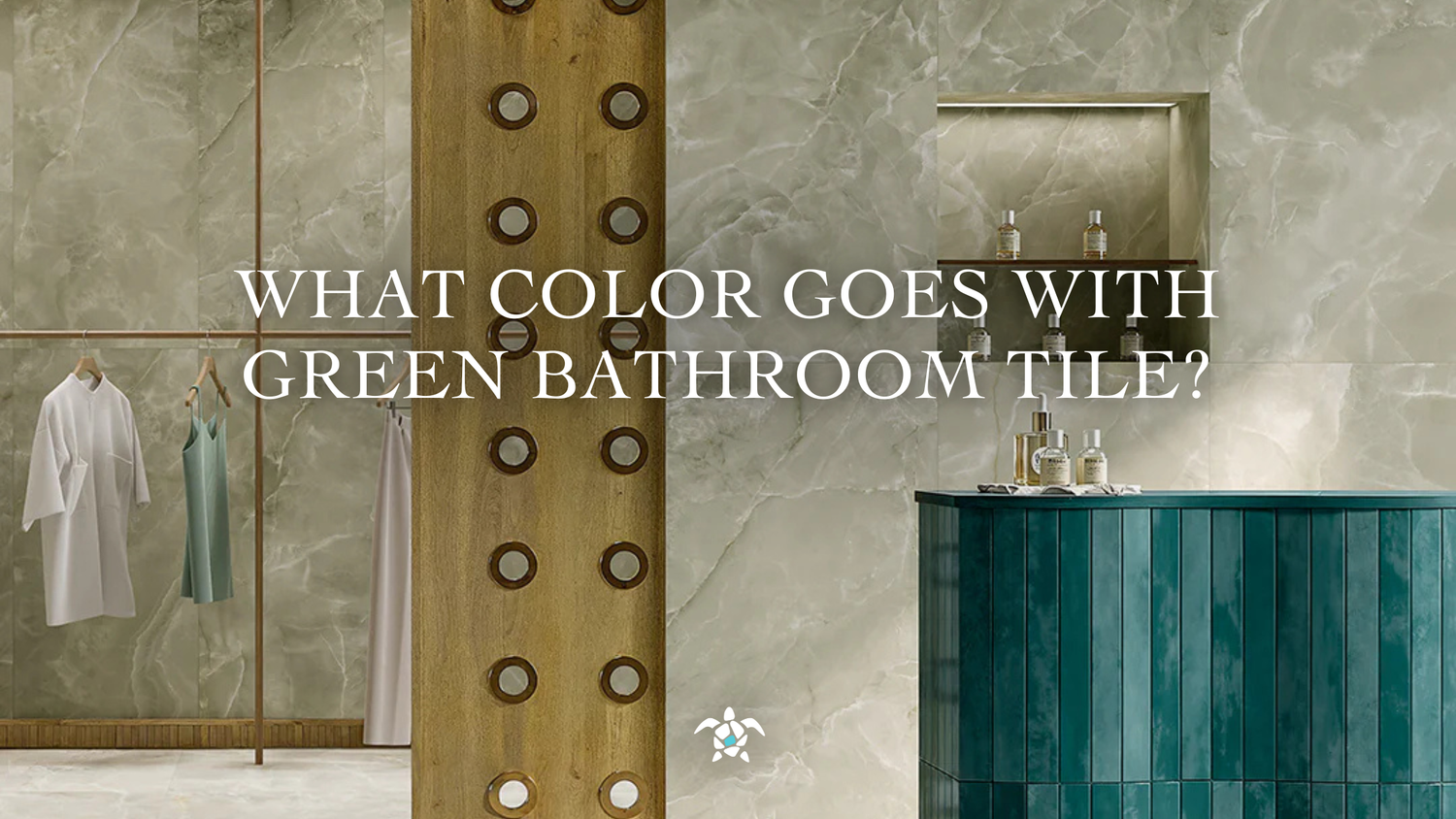 what color goes with green bathroom tile, green bathroom tile