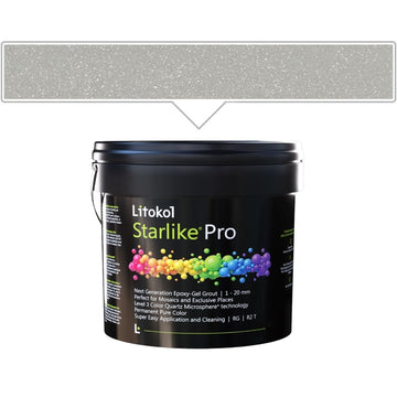 A black bucket of Litokol Starlike Pro on a white background, with a beige color swatch graphic above it pointing to the product.